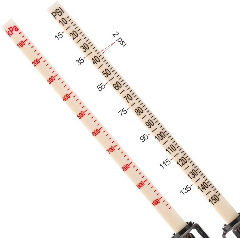 CZC AUTO Tire Pressure Gauge, Straight-on Foot Dual Head Chucks Auto Service Gage, Heavy Duty Air Gauge 10-150PSI 100-1000KPa for Car Truck RV Van (5 Packs, Silver) - Image 4